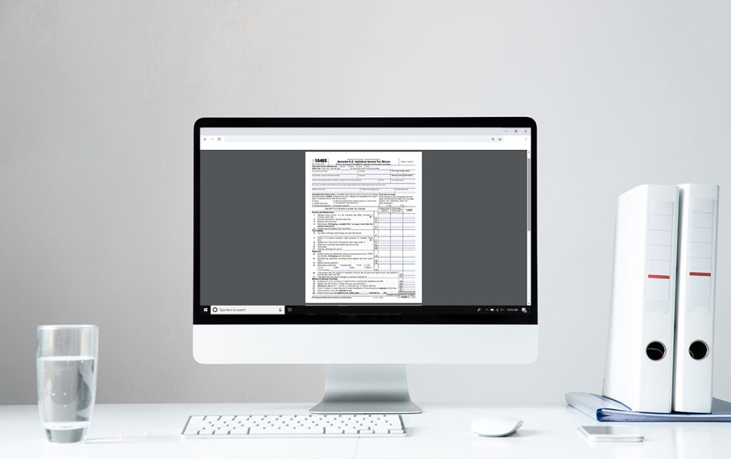 Tax Documents on computer monitor screen